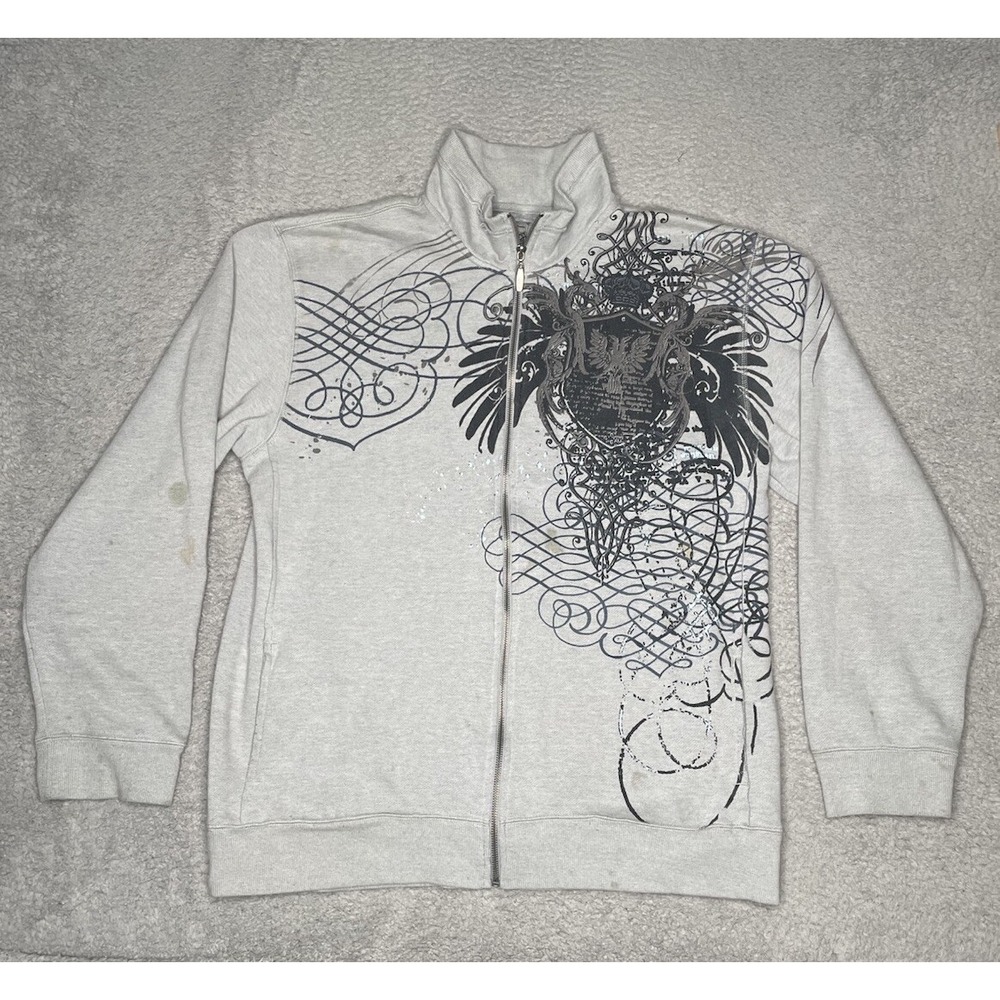 Retrofit Jacket Mens 2XL Gray Full‎ Zip Grunge Skater Y2K Eagle Bird Design